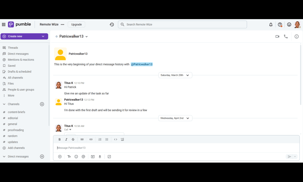 Pumble Direct message
