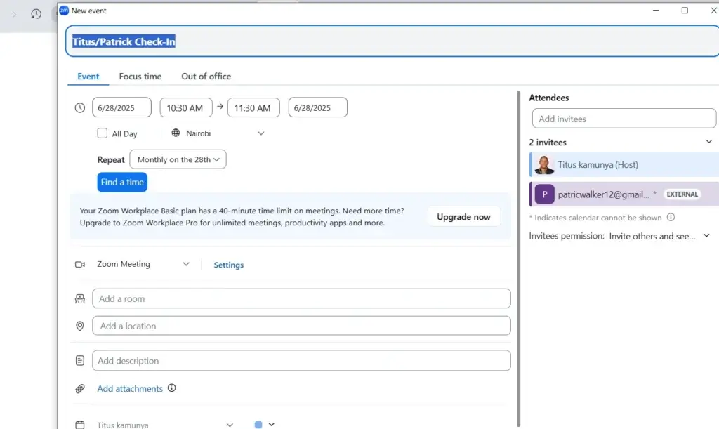 Zoom meeting scheduling
