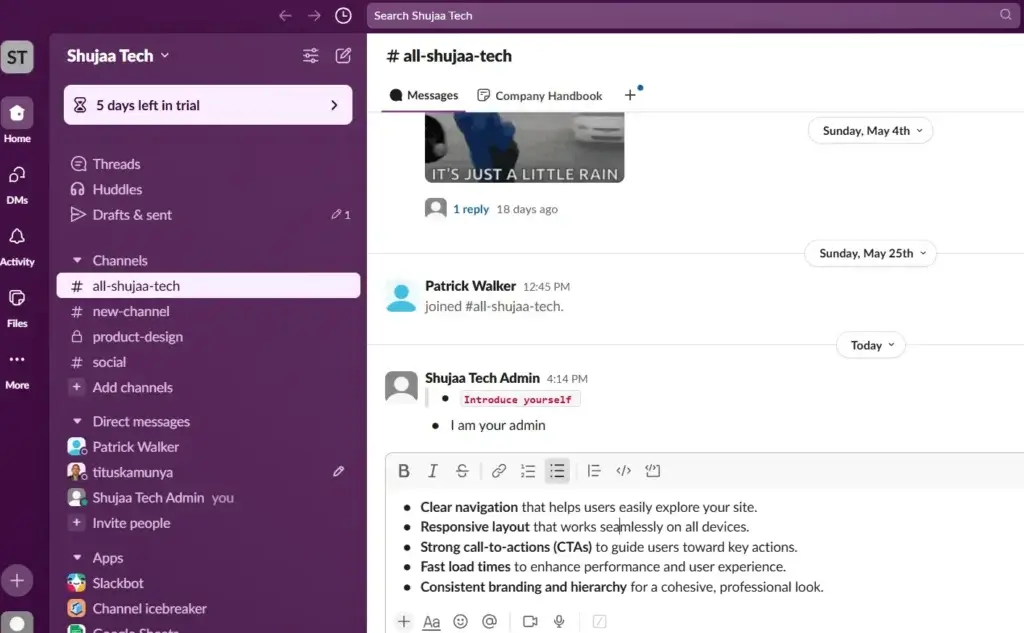 bullets list on slack
